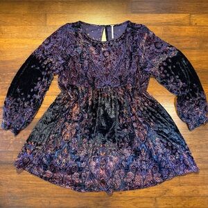 Free People Velvet Paisley Tunic in Deep Purple & Black